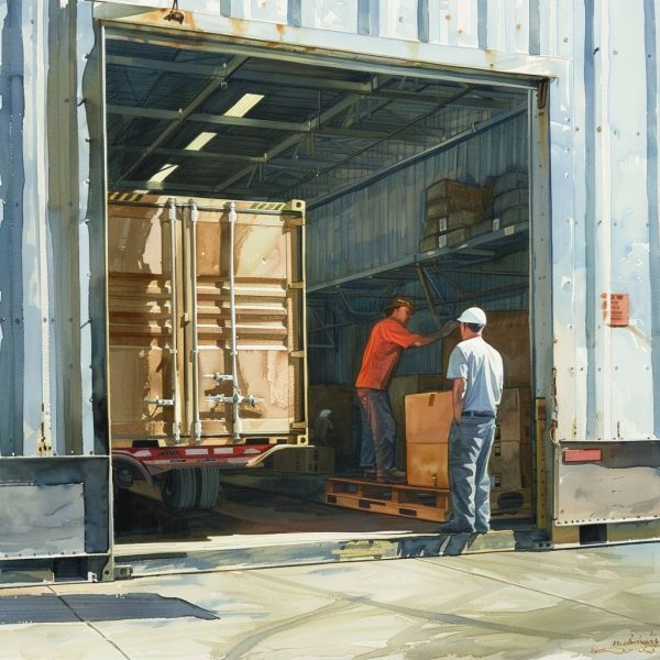 Warehouse workers loading a Freight Truck