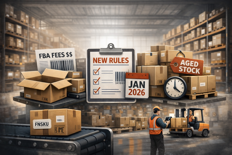 busy warehouse with FBA fees and inventory updates